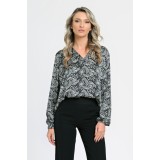 Bluza Dama cu Maneca lunga tip Kimono, Negru cu Alb stil Baroque - L