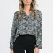 Bluza Dama cu Maneca lunga tip Kimono, Negru cu Alb stil Baroque - L