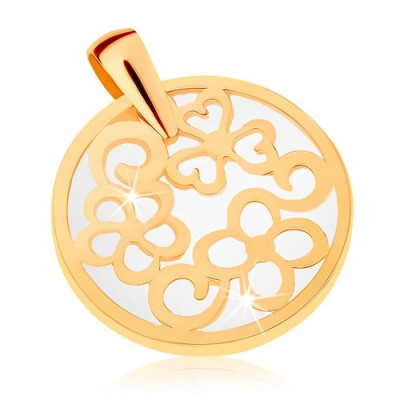 Pandantiv din aur 9K - contur de cerc cu ornamente, fundal perlat foto