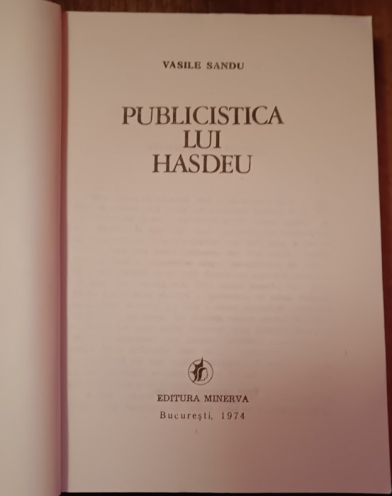 myh 47s - Vasile Sandu - Publicistica lui Hasdeu - ed1974