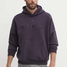 adidas Originals bluza barbati, culoarea violet, cu glugă, cu imprimeu, IT7501