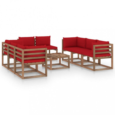 Set mobilier de grădină cu perne roșii, 9 piese foto
