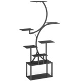 Outsunny Suport pentru Plante cu 8 Rafturi &icirc;n Formă de S, Suport Ghivece Metalic pentru Interior și Exterior, pentru Grădină, Balcon, Terasă, Cameră d