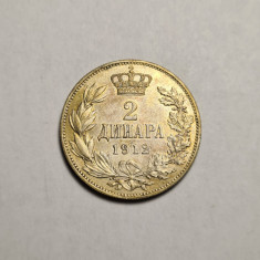 Serbia 2 Dinara 1912 Piesa de Colectie