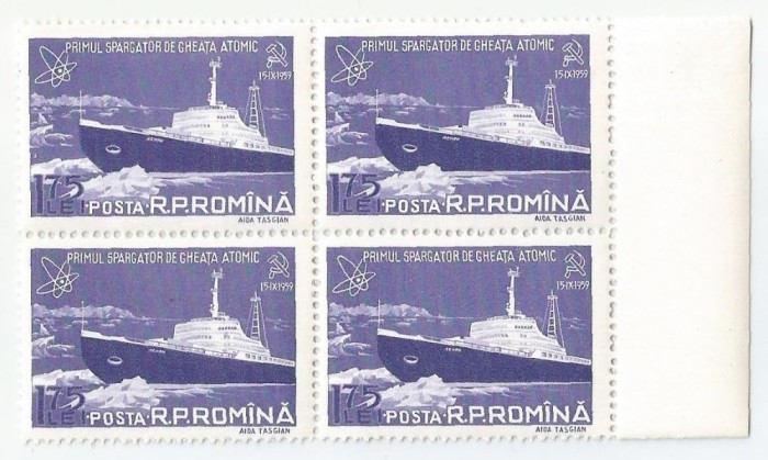 |Romania, LP 483/1959, Primul spargator de gheata atomic, bloc 4, MNH