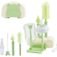 Set 7 Piese de Spalat/Uscat Biberoane, Cyrax, Portabil, Peri de Silicon, pentru Tetine, Suzete, Biberoane, Paie, Cutie Inclusa, 16 x 11 x 5 cm, Model