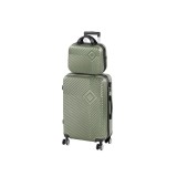 Set 2 Valize Leziter TraveLux Pro VII ABS Verde Ulei, Bagaj de Mana 11L + Valiza Medie 60L, Roti 360, Lacat