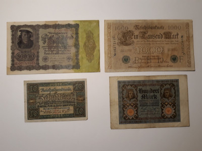 BANCNOTE GERMANIA- 10MARCI 1920- 100MARCI 1920- 1000 MARCI 1910- 50000MARCI 1922 foto