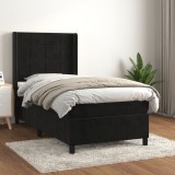 VidaXL Pat box spring cu saltea, negru, 90x190 cm, catifea