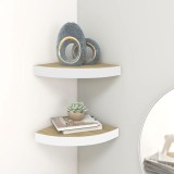vidaXL Rafturi Colț Perete, 2 buc, Stejar &amp; Alb, 25x25x3.8cm, MDF, Etajeră Suspendată, Maro