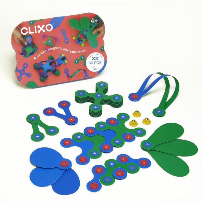 Clixo joc magnetic de construit - Crew Albastru Verde (30 piese)