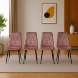 Set 4 scaune bucatarie/living, Artool, Libra, catifea roz inchis, picioare metal negru, 44x54.5x88.5 cm