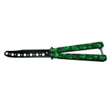 Cumpara ieftin Cutit, Briceag fluture, Butterfly, Happy Green Skulls, pentru antrenament, 22 cm