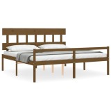 Cadru de pat senior cu tablie, 200x200 cm maro miere lemn masiv