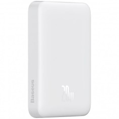 Baterie Externa Wireless Baseus Magnetic Mini, 10000mAh, 20W, PD + FQI, 1 x QI - 1 x USB-C, Alba P10059001223-00