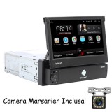 Navigatie Android 1DIN 7inch, BT, WiFi, Ecran Retractabil + Camera marsarier, Universal