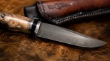 Cuțit artizanal handmade, de v&acirc;nătoare / bushcraft / camp knife, sandviș K110/D2 și N695/440C