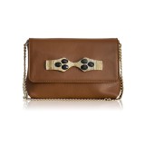 Cumpara ieftin Poseta Blair Tabac Piele Naturala, 17x25x7cm, Curea Piele si Lant Metalic, Clutch de Cocktail, Lucrata Manual, Made in Greece