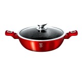 Cratiță marmorată 32 cm &ndash; Berlinger Haus BH 1264, 4,9 L Burgundy Metallic Line, antiaderentă, capac sticlă