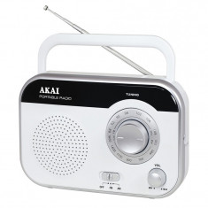 Radio portabil Akai, 1 W RMS, jack casti, adaptor inclus, antena FM, Alb foto