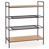 Cumpara ieftin Etajera HM REG21, 4 rafturi, cadru metalic, MDF Ratan sintetic, negru stejar auriu