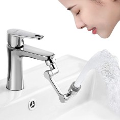 Extensie Robinet Rotativa, Adaptor Apa Baterie, Universal, Rotatie de 1080 &deg;, Functie de Economisire a Apei, Doua Moduri Dus / Bule, Argintiu