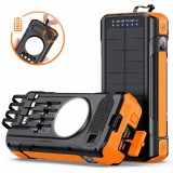 Baterie externă solară 40000mAh Linomag&reg;, 4 porturi USB, 4 cabluri integrate, 4 metode de incarcare, Lanternă LED, Busolă și Termometru, Portocaliu
