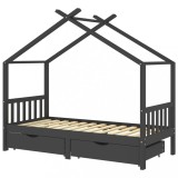 Cumpara ieftin Cadru pat copii cu sertare gri inchis 90x200 cm lemn masiv pin