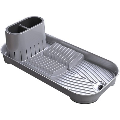 Scurgator ingust de bucatarie Pufo pentru uscat vase cu suport pentru tacamuri, 40 x 20 cm, gri inchis foto