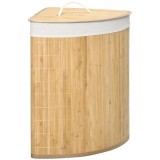 HOMCOM Coș de Rufe din Bambus cu Capac, Design Triunghiular Economisitor de Spațiu, 38x38x57 cm, Culoare Lemn | Aosom Romania