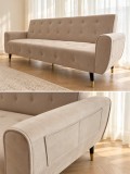 Canapea Extensibila Glamour Crem Catifea 219 cm, Rabatabila Click-Clack, Arcuri+Spuma, Buzunare Laterale