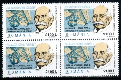 Romania 2000, LP 1518, Ziua marcii - Zeppelin, seria in bloc de 4, MNH! foto
