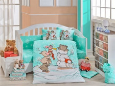 Lenjerie P&amp;amp;#259;tu? Bebe - Bumbac 100% - Hobby Home - Snownall Mint - HBB-14 foto