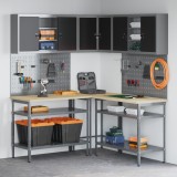 vidaXL Set masă depozitare de unelte, 10 piese, negru, lemn și metal