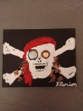 TABLOU PE PANZA CU SASIU NOU 24X30 CM ABSTRACT STEAGUL PIRATILOR ACRILIC PRET 30 LEI PICTOR FLORIAN CITITI DESCRIEREA