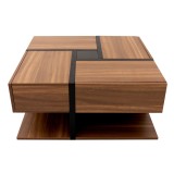 Masă de cafea cu 4 sertare, design unic de culori și linii, spațiu de depozitare inferior, 78&times;78&times;36 cm, Natural