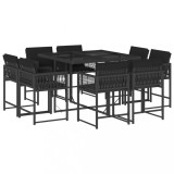 Cumpara ieftin Set mobilier de gradina cu perne, 9 piese, negru, poliratan