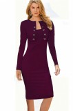 B745-81 Rochie midi in stil office cu maneci lungi, M