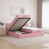 Cumpara ieftin Pat ottoman cu saltea cu headboard 2 buc. Roz Catifea
