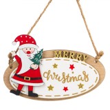 Ornament Brad Crăciun Lemn, Oval, Mesaj Merry Christmas, Moș Crăciun, 13cm, Detalii Glitter, Multicolor, Oem