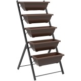 Outsunny Suport pentru Plante Vertical cu 5 Niveluri și 5 Ghivece cu Găuri de Drenaj, Suport din Oțel și Plastic, 55x63x120 cm, Maro | Aosom Romania