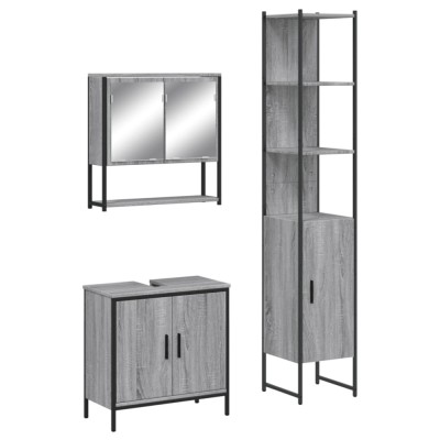 Set mobilier de baie, 3 piese, gri sonoma, lemn prelucrat foto