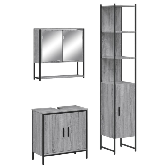 Set mobilier de baie, 3 piese, gri sonoma, lemn prelucrat