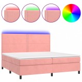 Cumpara ieftin Pat continental cu saltea &amp; LED, roz, 200x200 cm, catifea