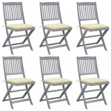 vidaXL Scaune pliabile de exterior, perne, 6 buc., lemn masiv acacia 3065451