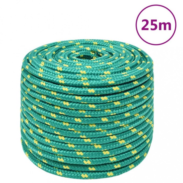 Fr&acirc;nghie de barcă, verde, 14 mm, 25 m, polipropilenă