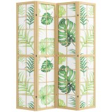 HOMCOM Separator de cameră 4 piese, pliabil, design boho, motiv tropical, separator independent, cadru din lemn, verde | Aosom Romania