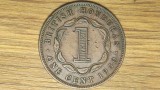 Honduras Britanic ante Belize - raritate coloniala - 1 cent 1950 bronz - George VI - tiraj 100k - scrpt fara &quot;King and Emperor&quot;