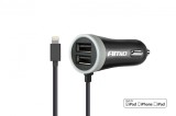 Incarcator auto cu 2 USB si cablu Lightning pentru iPhone sau iPad, 2.4A