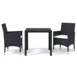 Cumpara ieftin Set de masa pentru gradina cu perne, 3 piese, negru, poliratan